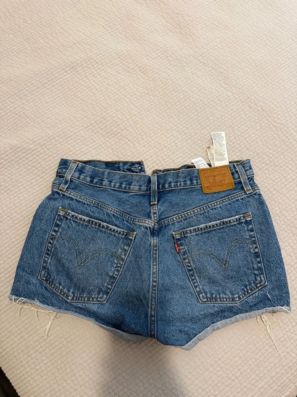 High-Rise Distressed Denim Shorts - Blue
